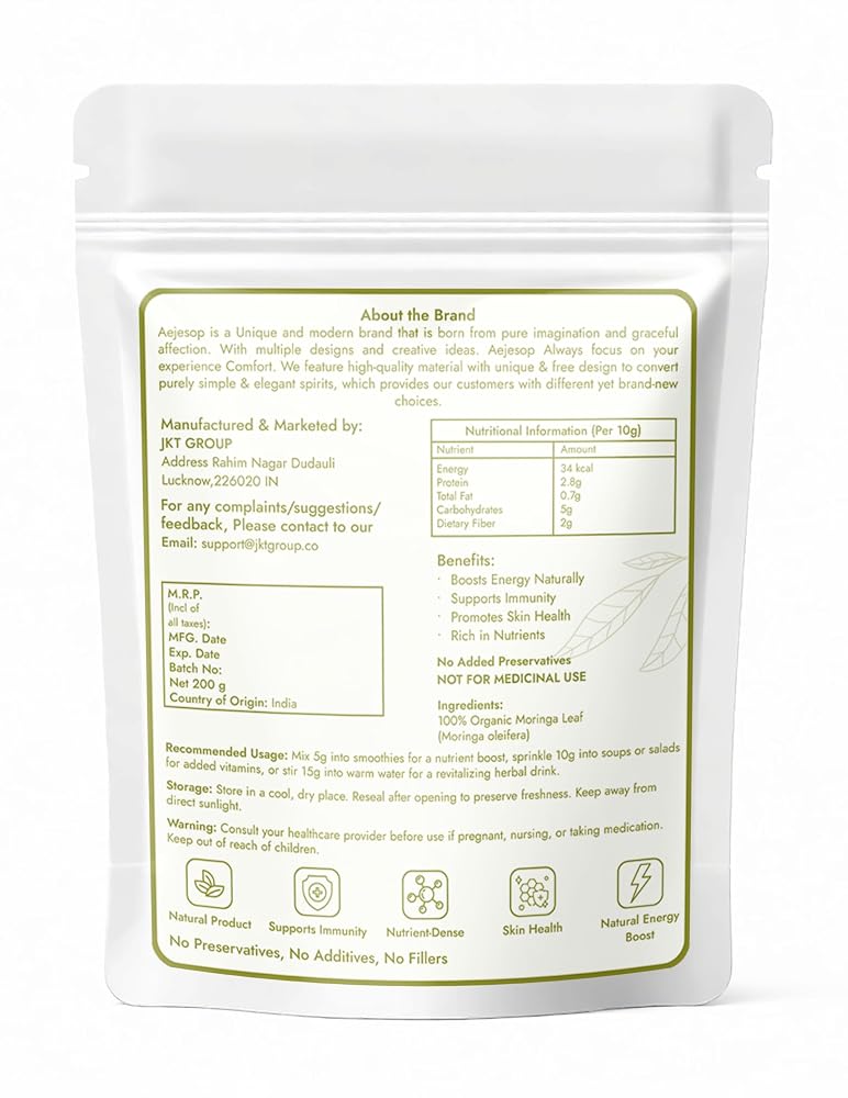 AEJESOP Organic Moringa Oleifera Leaf Powder - 7 oz - image 2