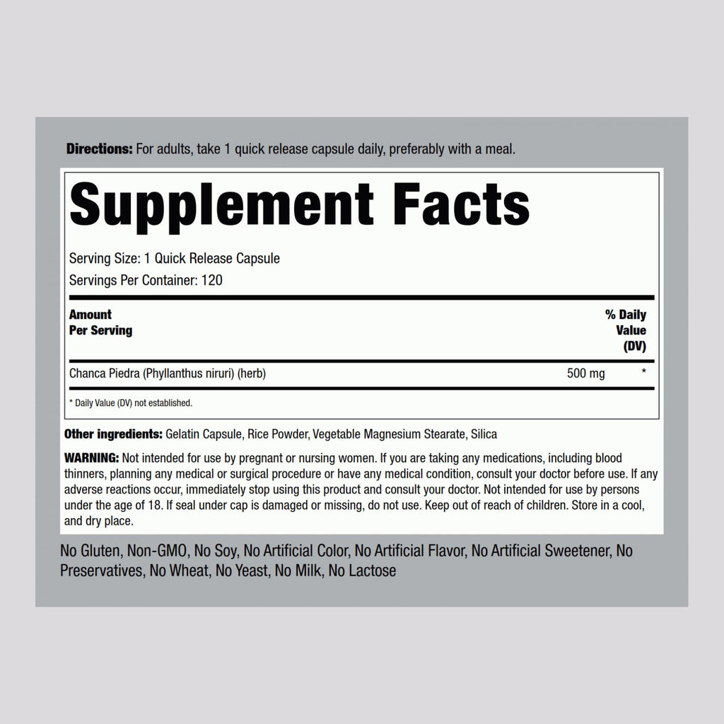 Piping Rock Chanca Piedra 500mg - 120 Capsules - image 2