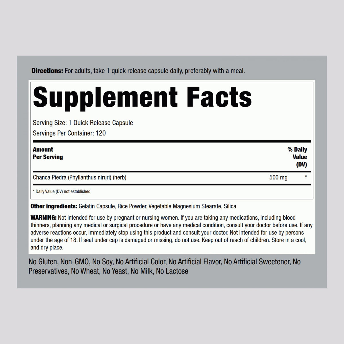 Piping Rock Chanca Piedra 500mg - 120 Capsules - image 2
