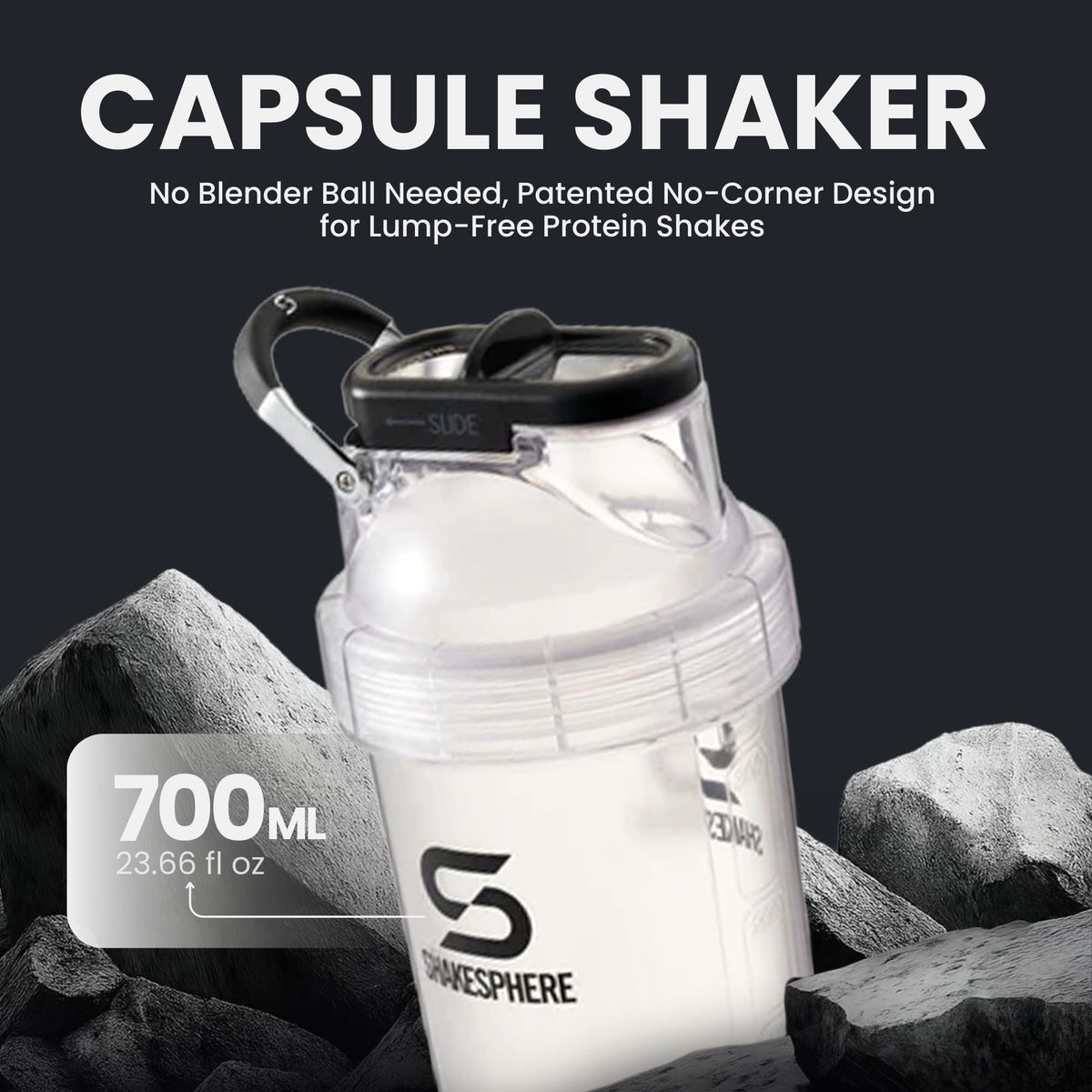 SHAKESPHERE 24oz Bladeless Protein Shaker Bottle - Clear Black - image 3