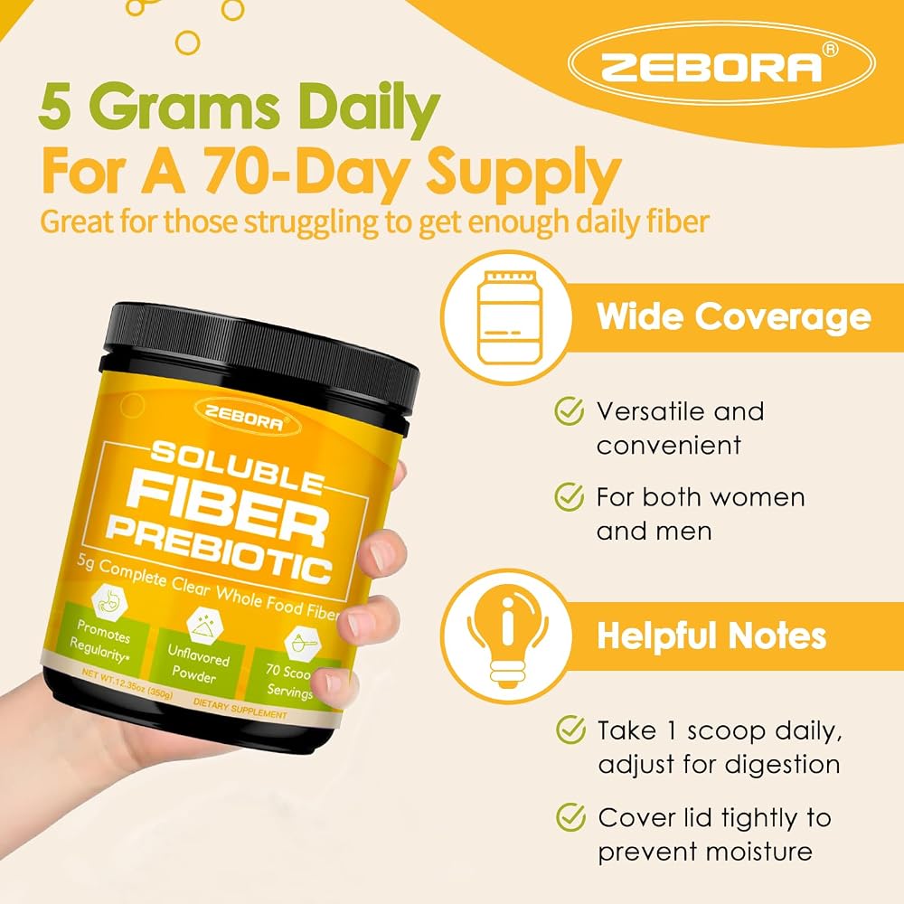 ZEBORA Soluble Fiber Supplement Powder, Unflavored - 70 Servings - image 6