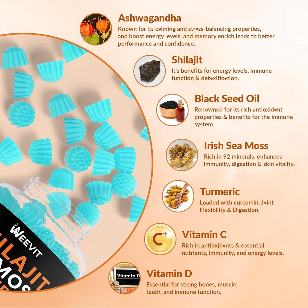 WEEVIT Ashwagandha Gummies with Shilajit & Sea Moss - 120 Gummies - image 3