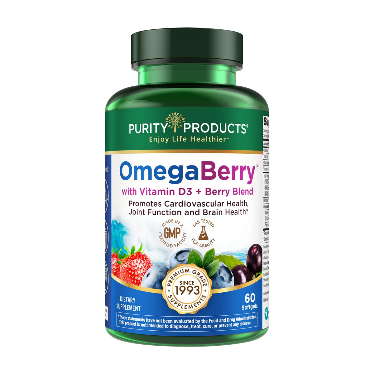 Purity Products OmegaBerry Fish Oil Omega-3 with Vitamin D3 - 60 Softgels