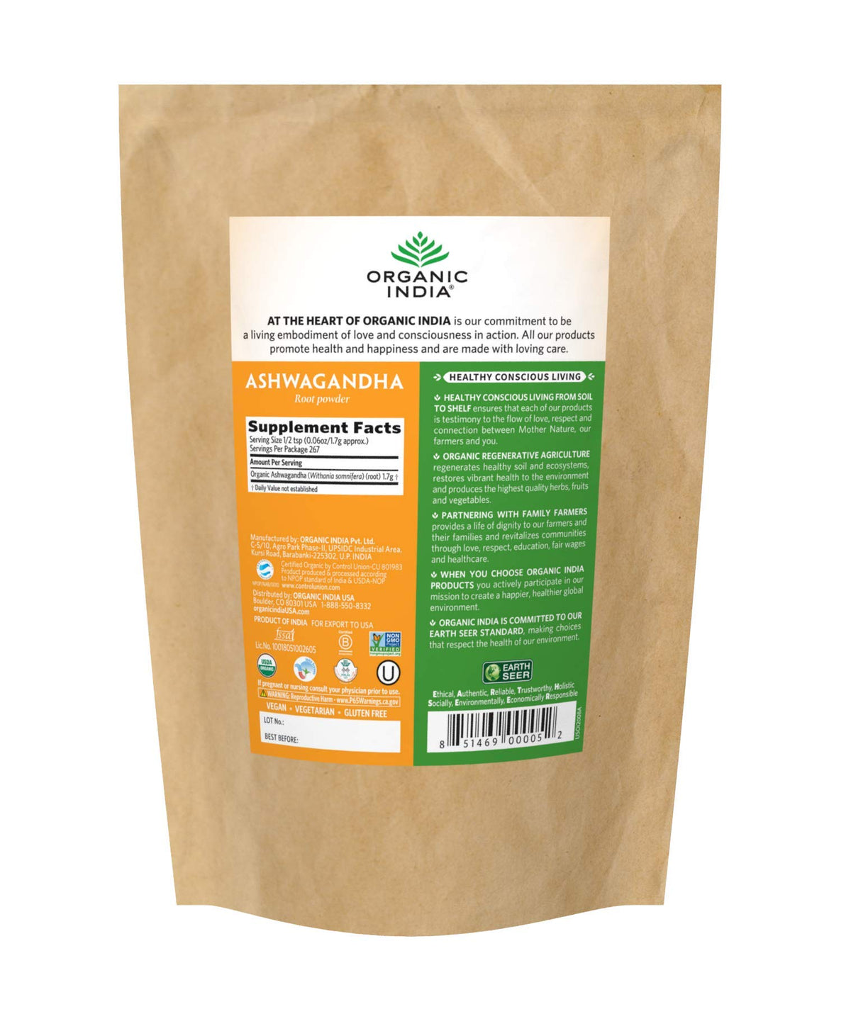 ORGANIC INDIA Ashwagandha Powder Organic Herbal Supplement - 1lb - image 2