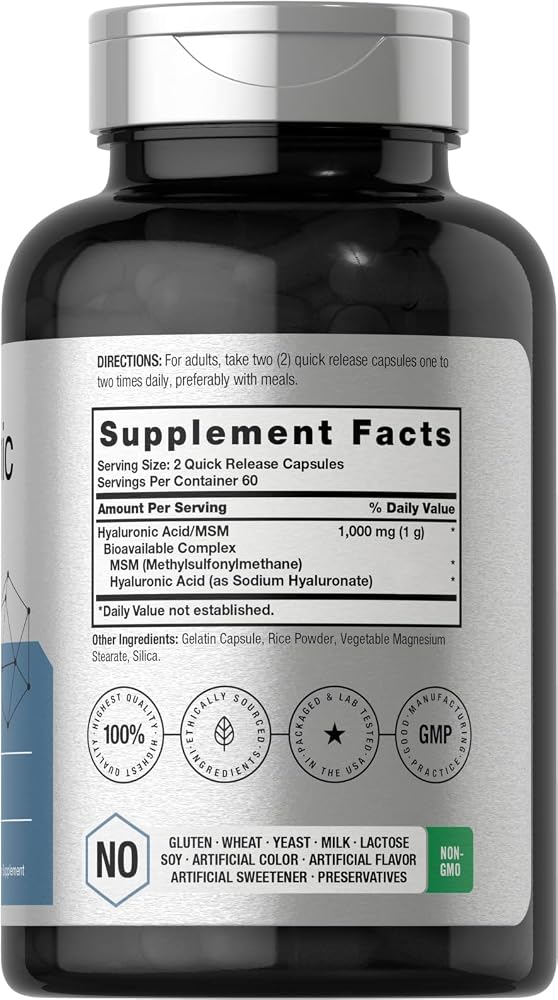 Horbäach Hyaluronic Acid with MSM 1000 mg - 120 Capsules - image 2