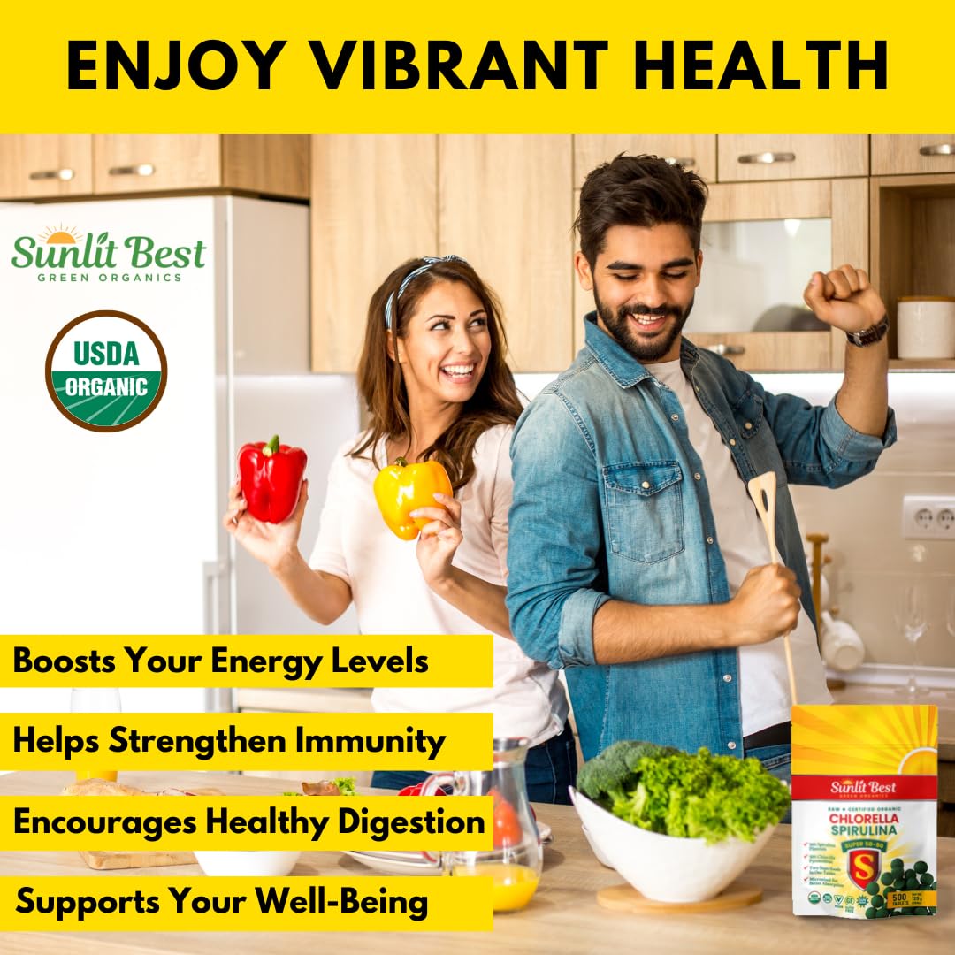 Sunlit Best Organic Chlorella Spirulina Tablets - 500 Count - image 3