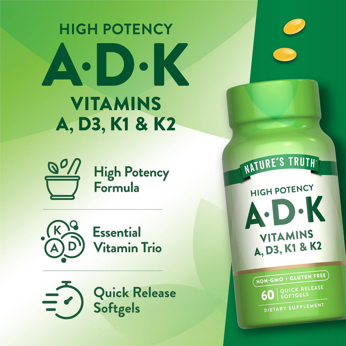 Nature's Truth Vitamin ADK - 60 Softgels - image 3