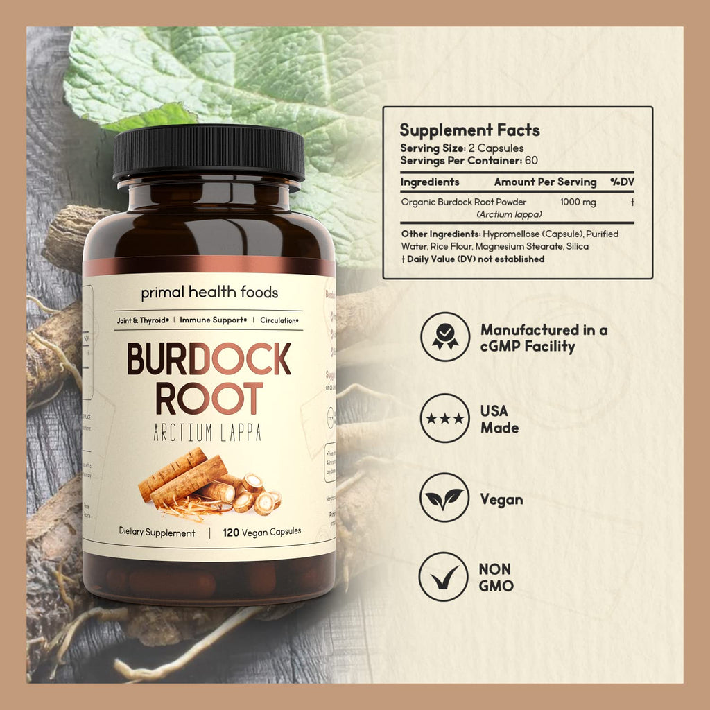 Primal Health Foods Organic Burdock Root 1000 mg - 120 Capsules - image 2