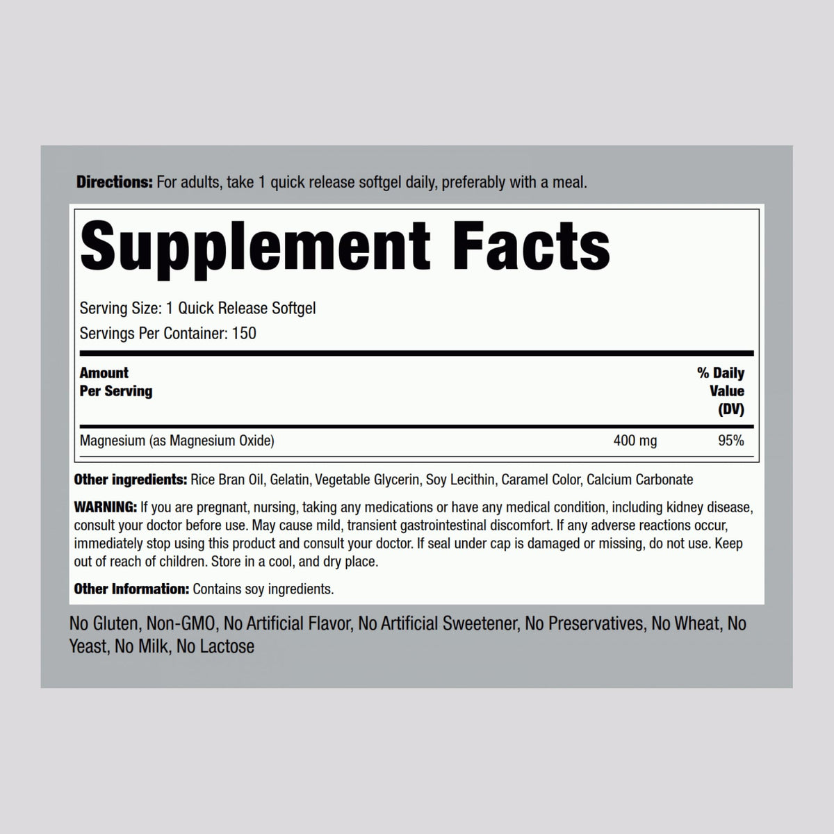 Piping Rock Magnesium 400 mg - 150 Softgels - image 2