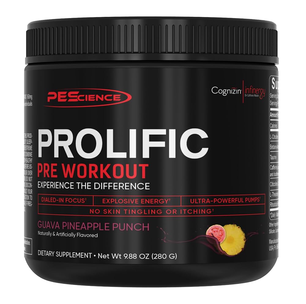 PEScience Prolific Pre-Workout Powder, Guava Pineapple Punch - 40 Scoops