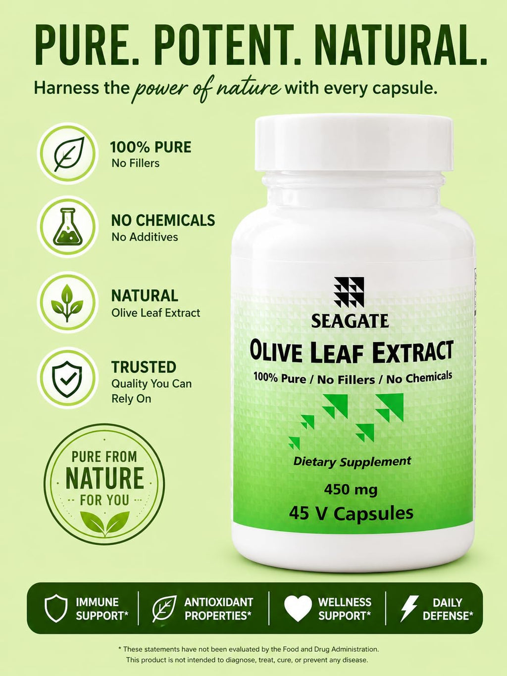 Seagate Olive Leaf Extract 450mg - 45 Capsules - image 4