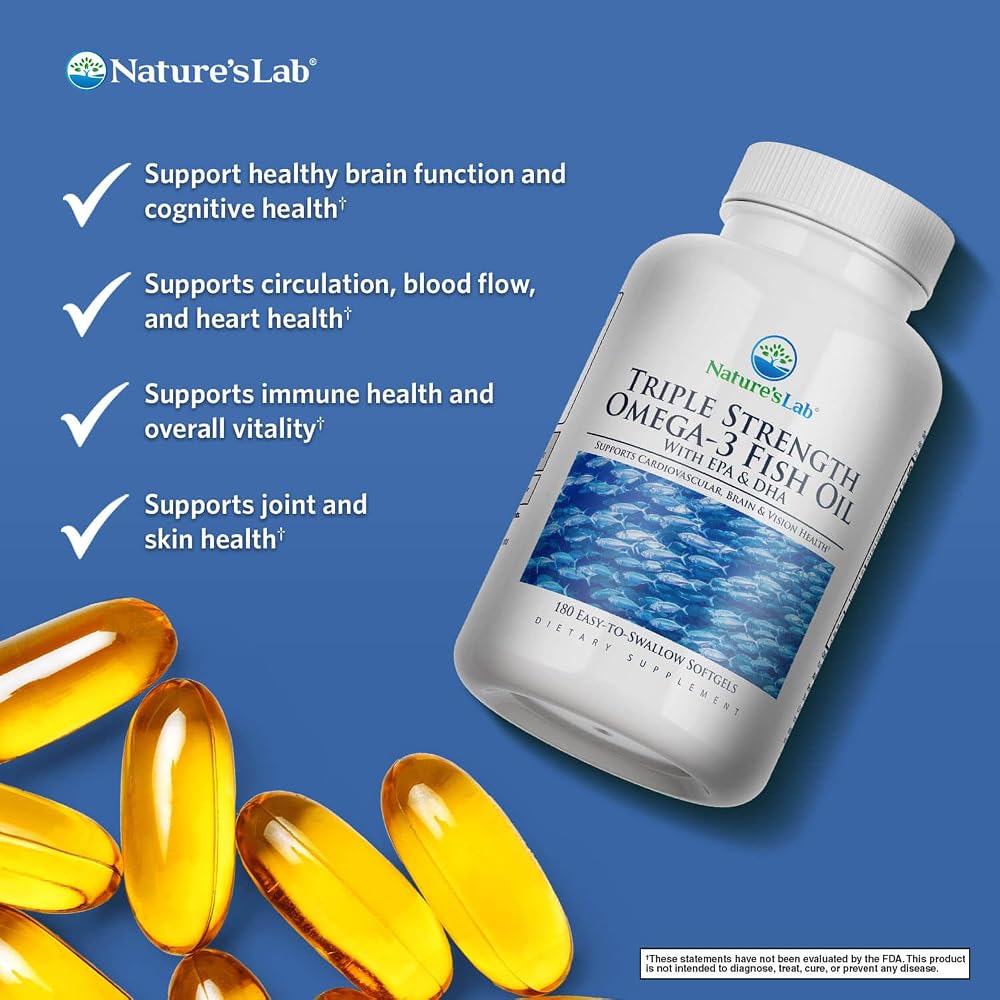 Nature's Lab Triple Strength Omega-3 Fish Oil - 180 Softgels - image 2