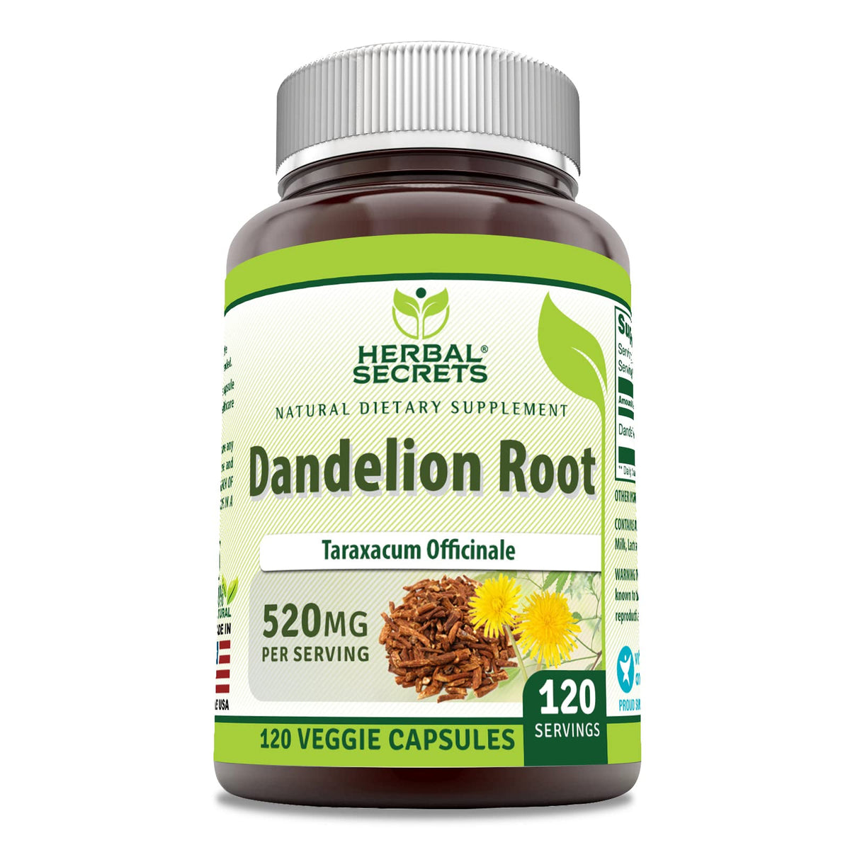 Herbal Secrets Dandelion Root 520 mg Veggie Capsules Supplement