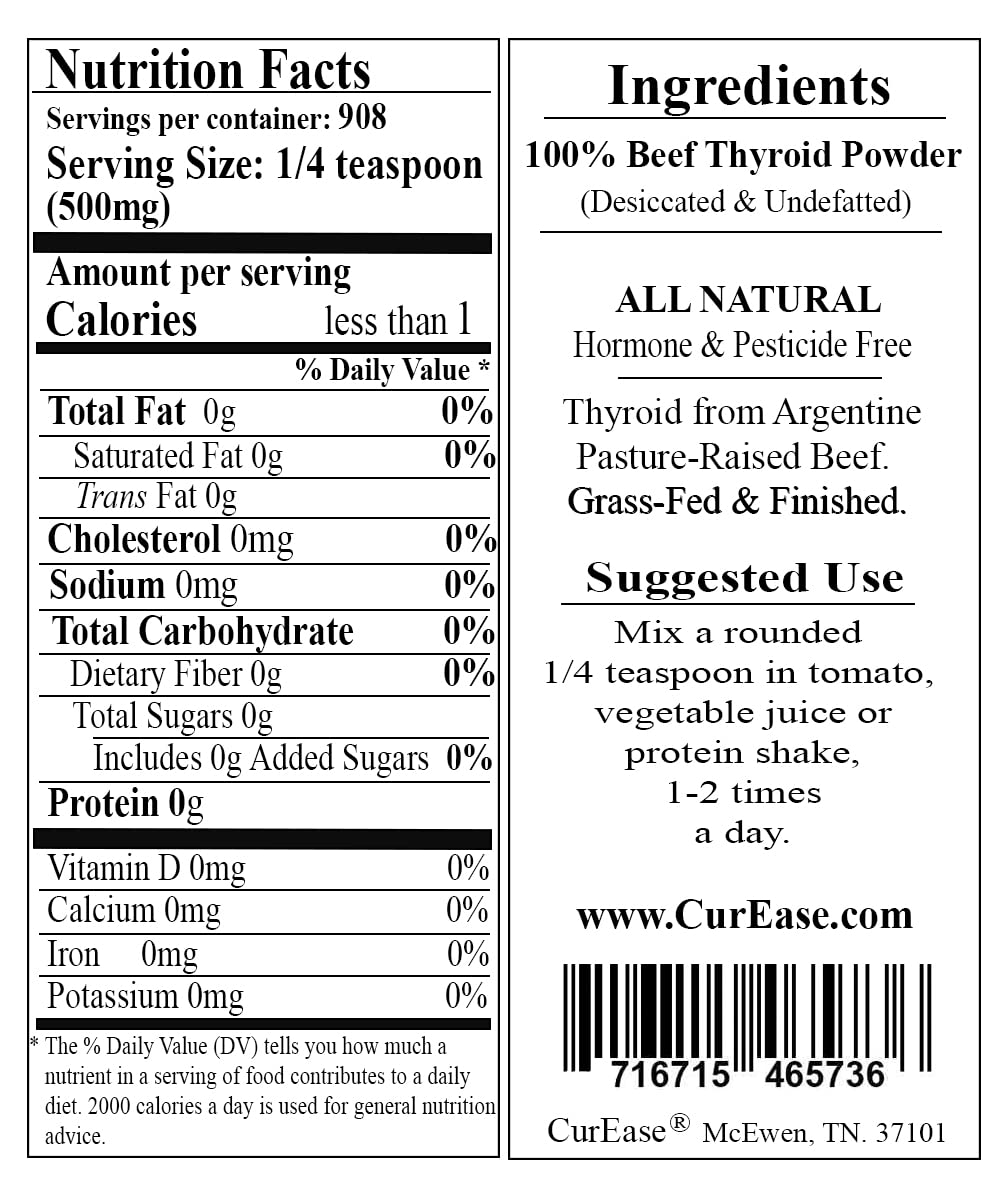 CurEase Beef Thyroid Powder Argentine Grass Fed - 1 Pound - image 2