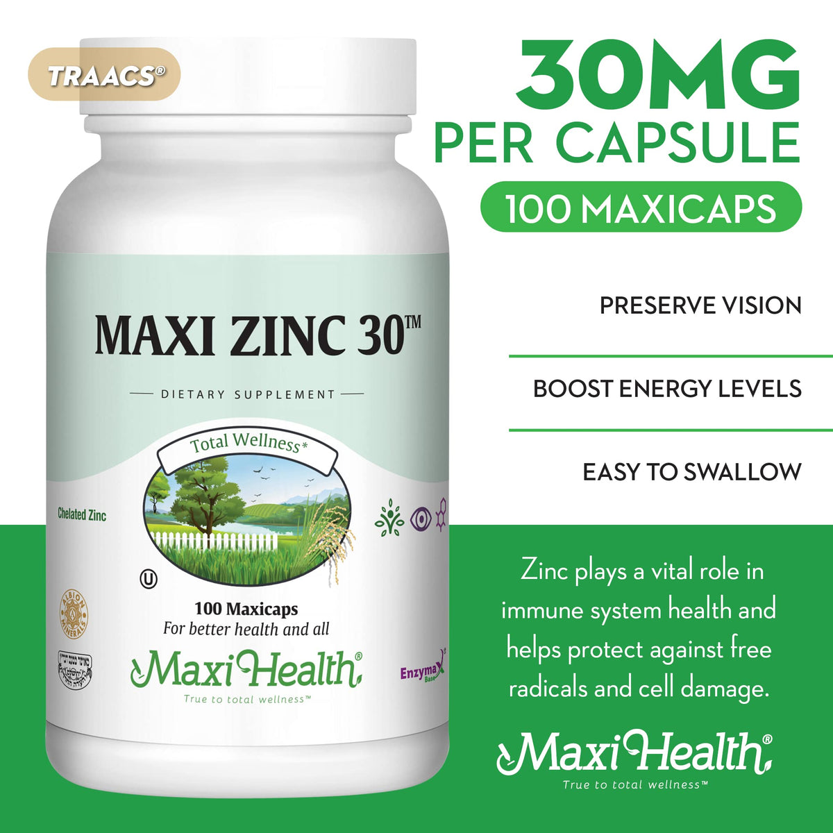 Maxi Health Zinc Supplement 30mg with Enzymax - 100 Capsules - image 3