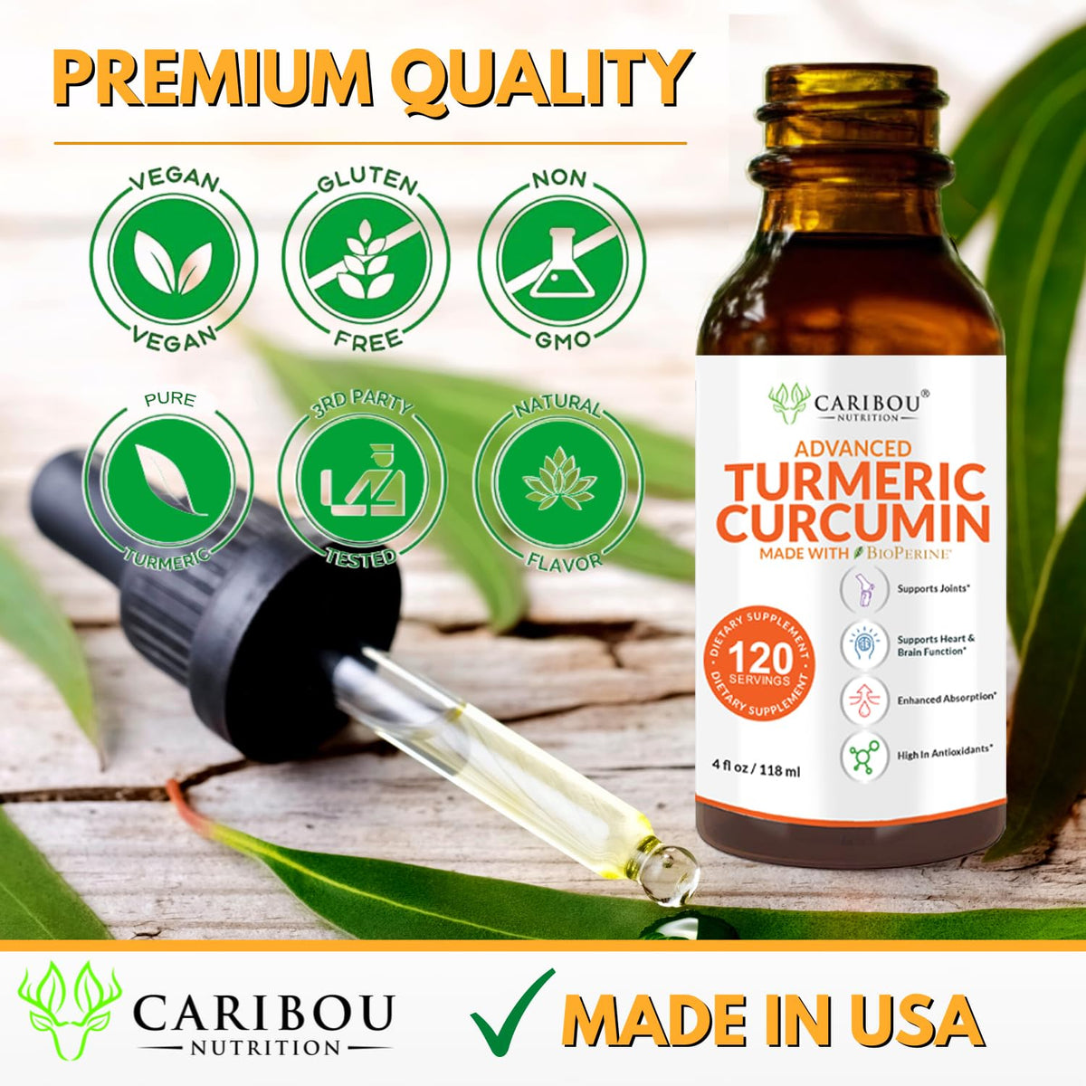 Caribou Nutrition Liquid Turmeric Curcumin with Bioperine - 4oz - image 2