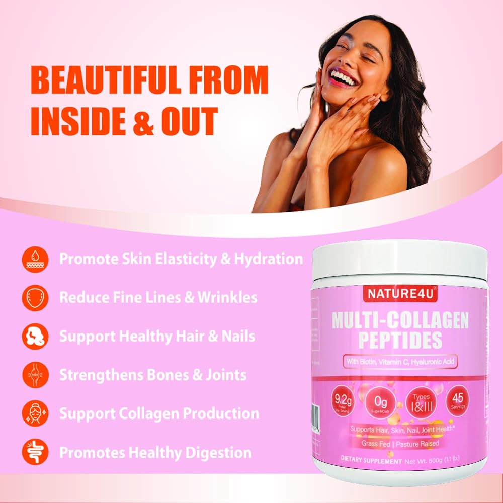 Nature4U Multi Collagen Peptides Powder - 1.1 lb - image 3