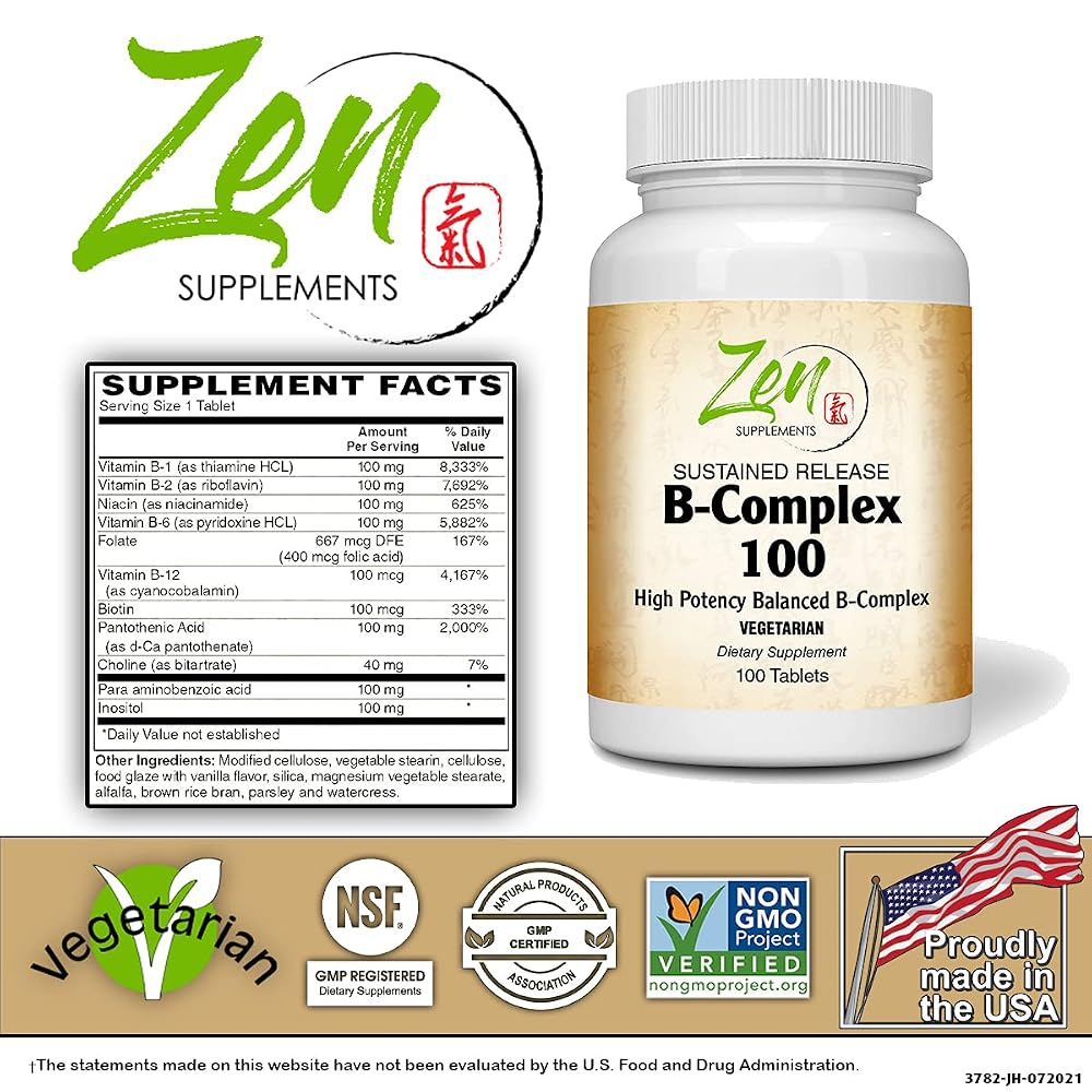 Zen Supplements B-Complex Vitamin - 100 Sustained-Release Tablets - image 2