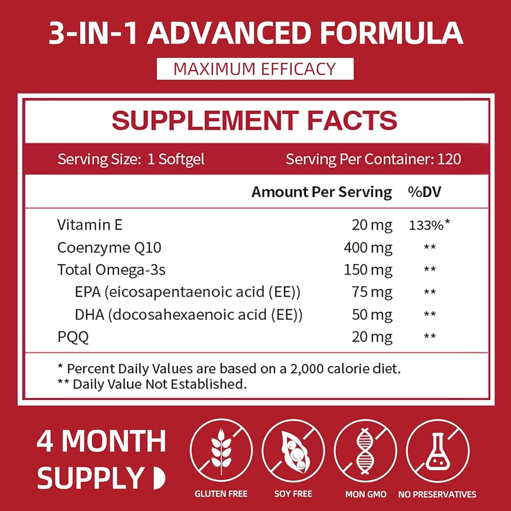 Cozynol CoQ10 400mg Softgels with PQQ & Omega-3 - 120 Count - image 2