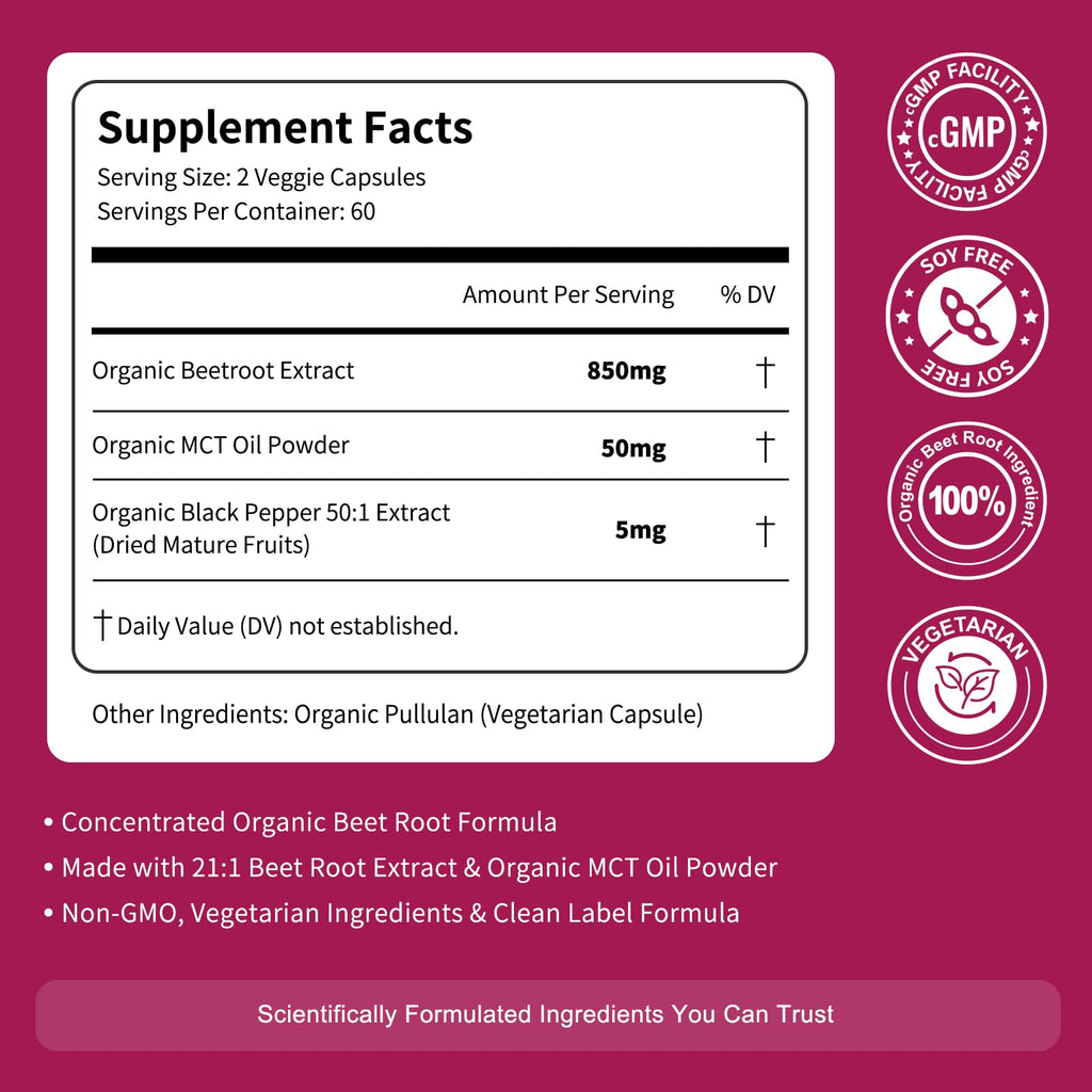 Vitarevive Organic Beet Root Capsules 850mg - 120 Capsules - image 2