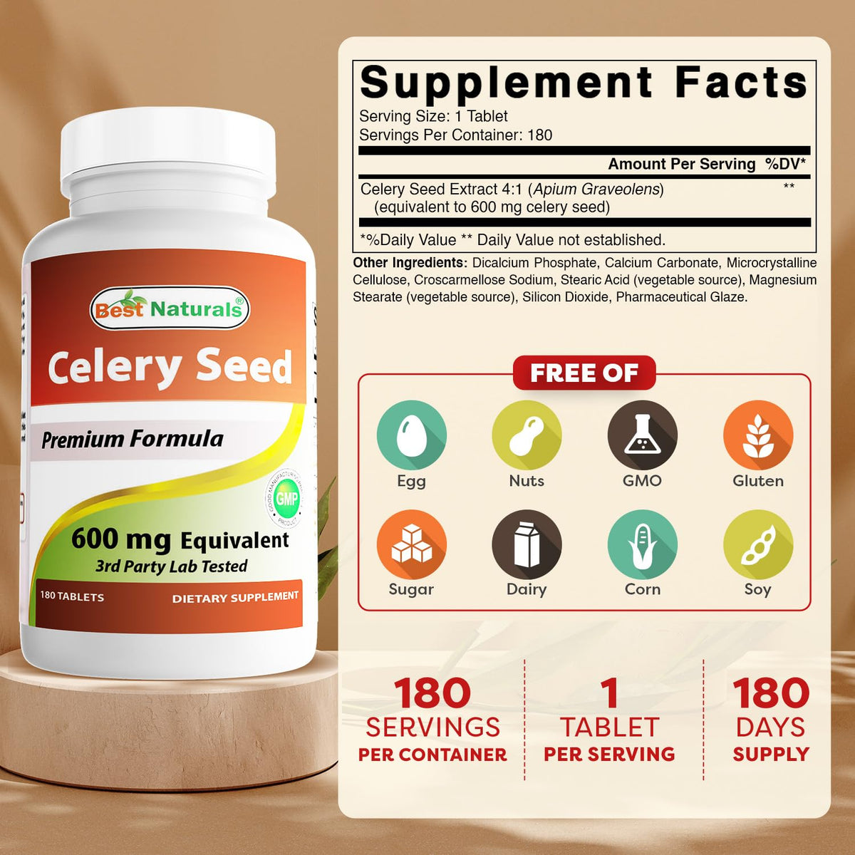 Best Naturals Celery Seed 600 mg - 360 Tablets - image 2