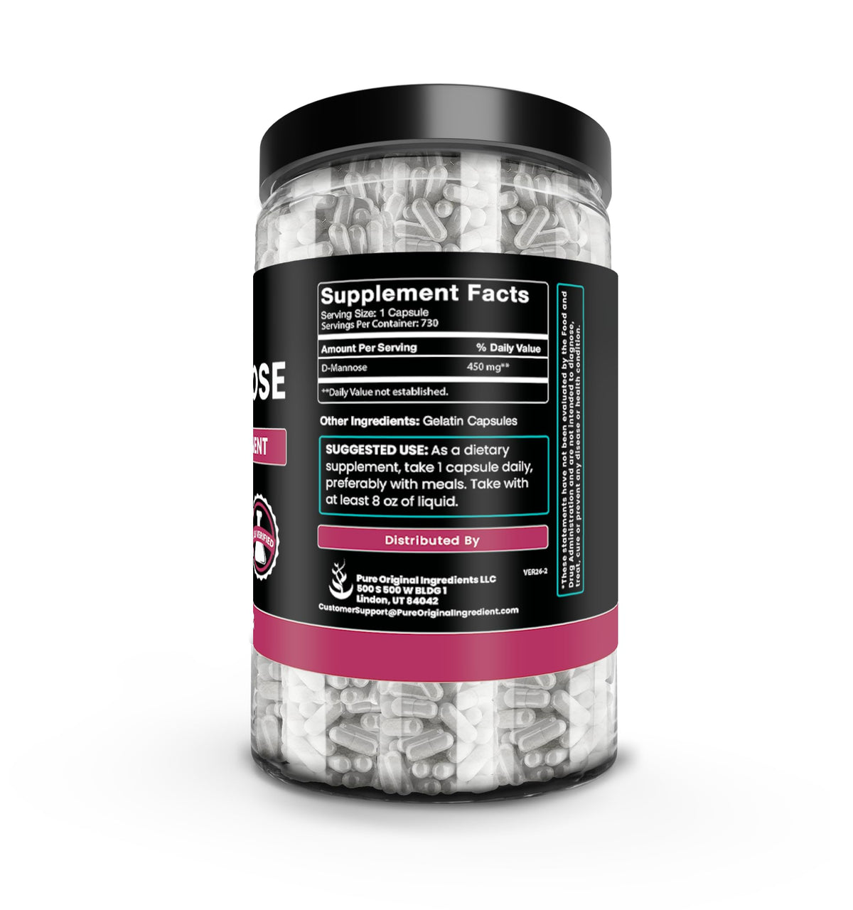 PURE ORIGINAL INGREDIENTS D-Mannose - 730 Capsules - image 3