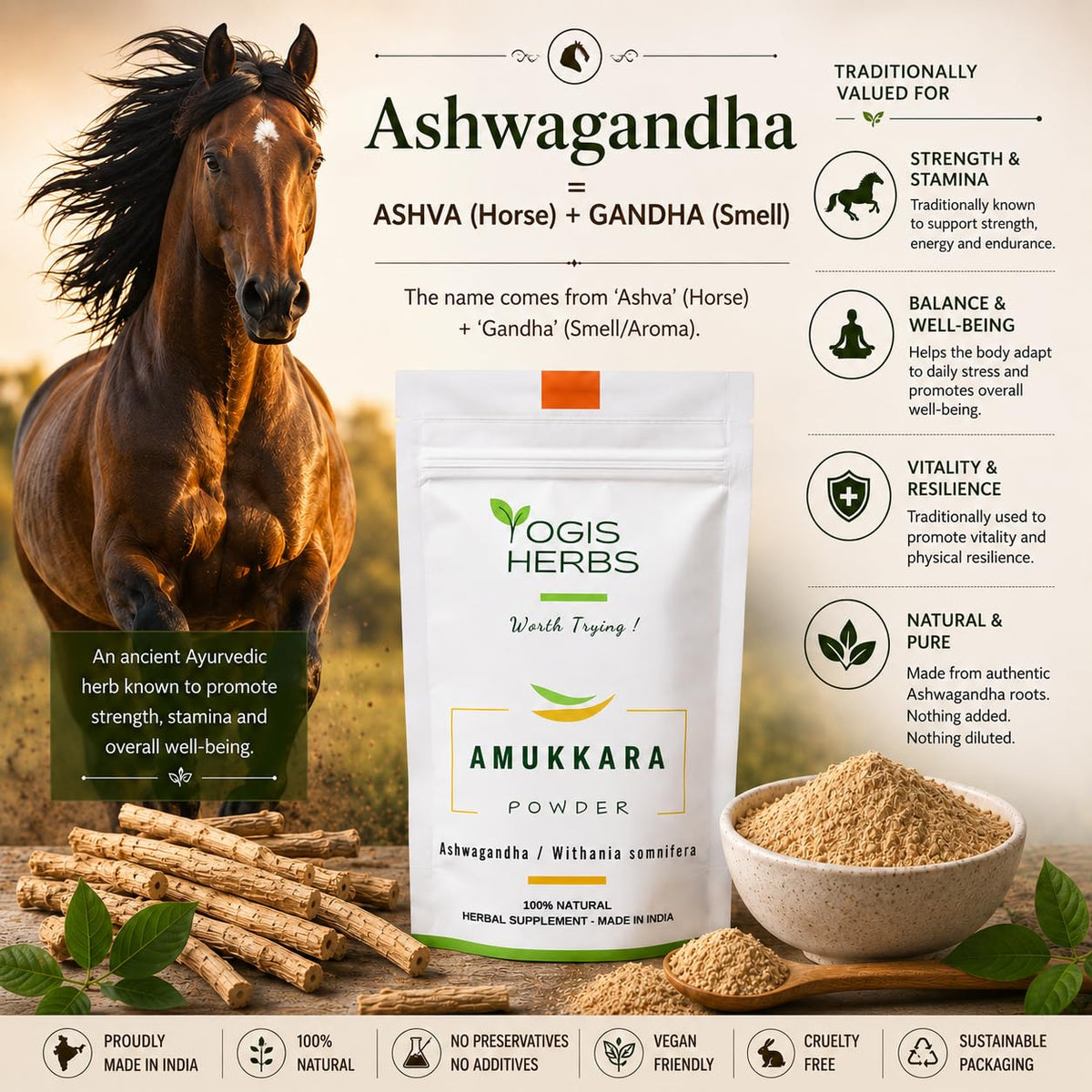 YOGIS HERBS Amukkara Powder Ashwagandha Root - 16 Ounce - image 3