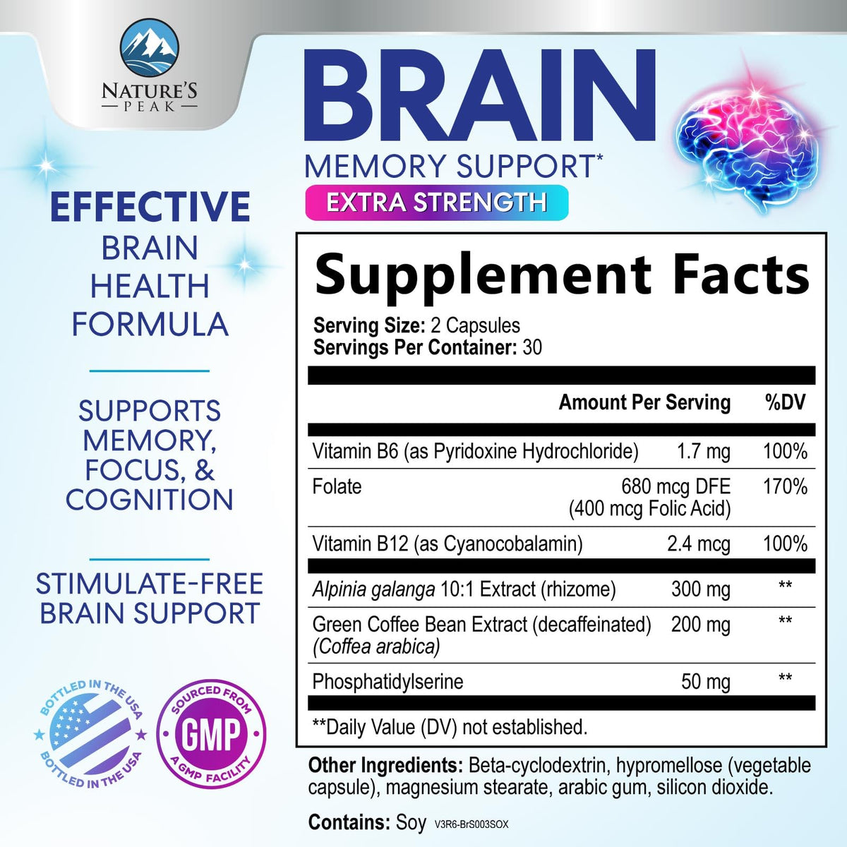 Nature's Peak Brain Memory Supplement - 3X Strength Nootropics