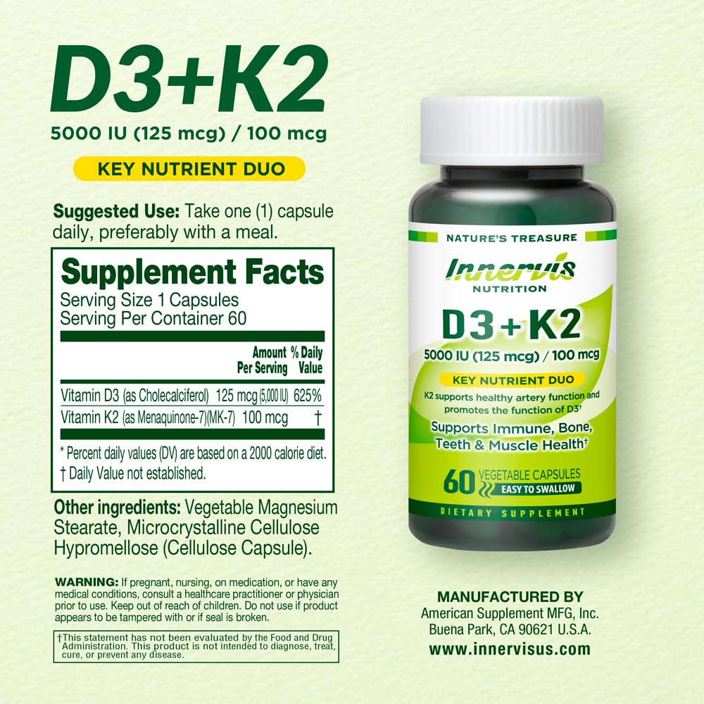 INNERVISNUTRITION Vitamin D3 5000 IU + K2 MK-7 - 60 Capsules - image 8