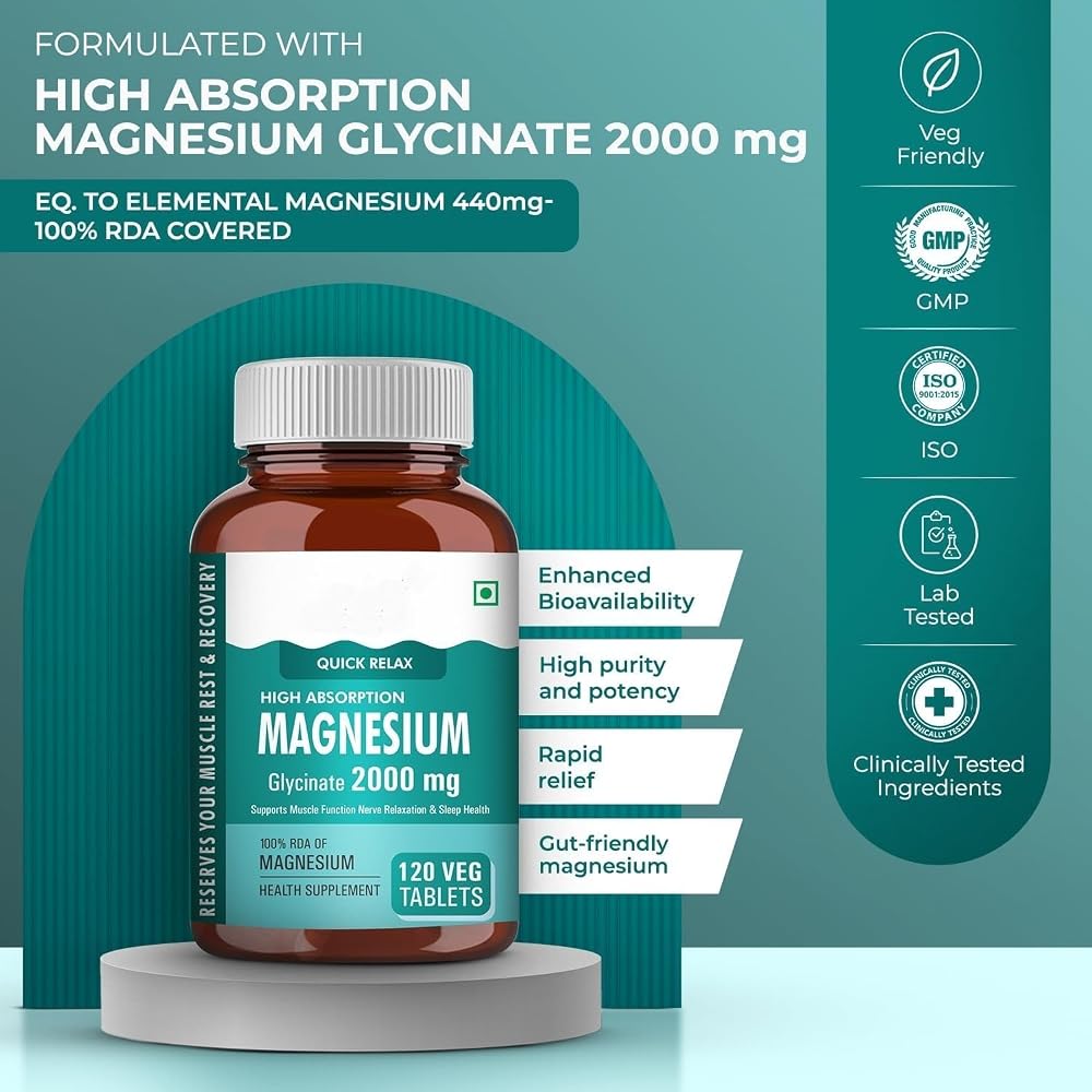 Magnesium Glycinate 2000mg Supplement for Muscle Relaxation - 120 Tablets - image 2