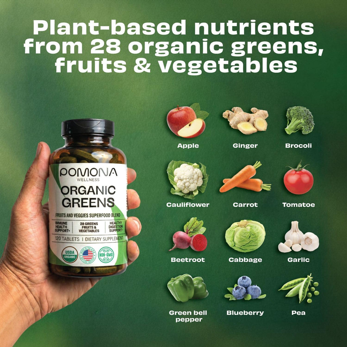 Pomona Wellness Super Greens Organic Supplement - 120 Tablets - image 5