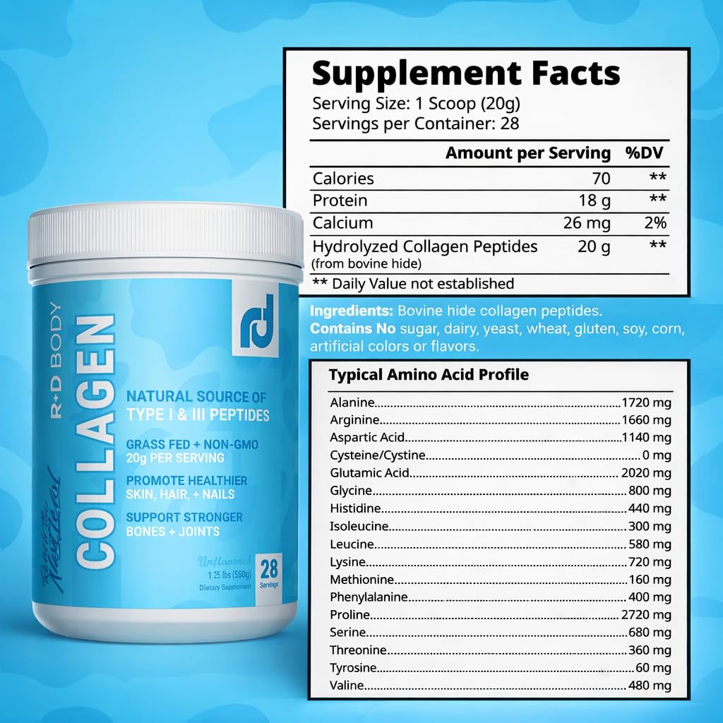 R+D Body Hydrolyzed Collagen Peptides Powder - 28 Servings - image 2