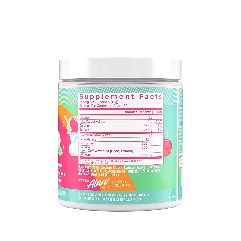 Alani Nu Pre Workout Powder Sherbet Swirl, Amino Energy Boost, Endurance Supplement, Sugar Free, 200mg Caffeine, L-Theanine, Beta-Alanine, L-Citrulline, 30 Servings - image 2