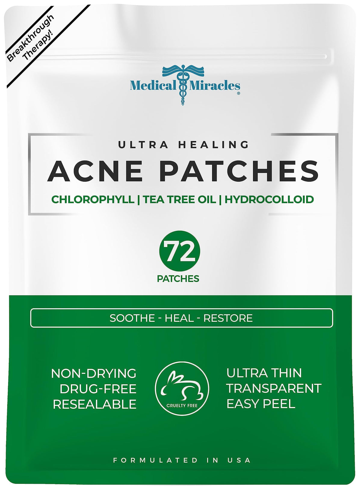Medical Miracles Acne Patches with Chlorophyll and Tea Tree Oil - 72 Count