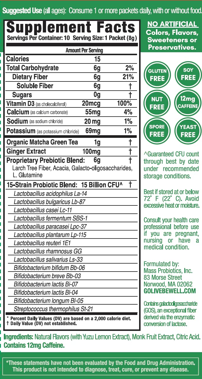 GoLive Matcha Ginger Prebiotic and Probiotic Powder - 10 Packets - image 2