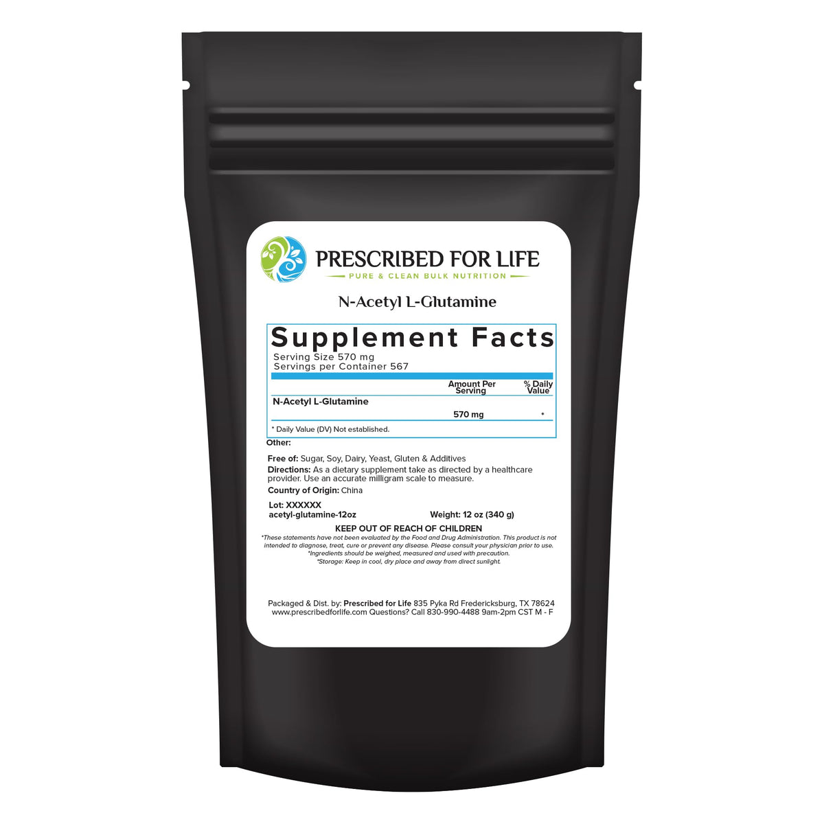 Prescribed For Life N Acetyl L Glutamine Powder - 340g
