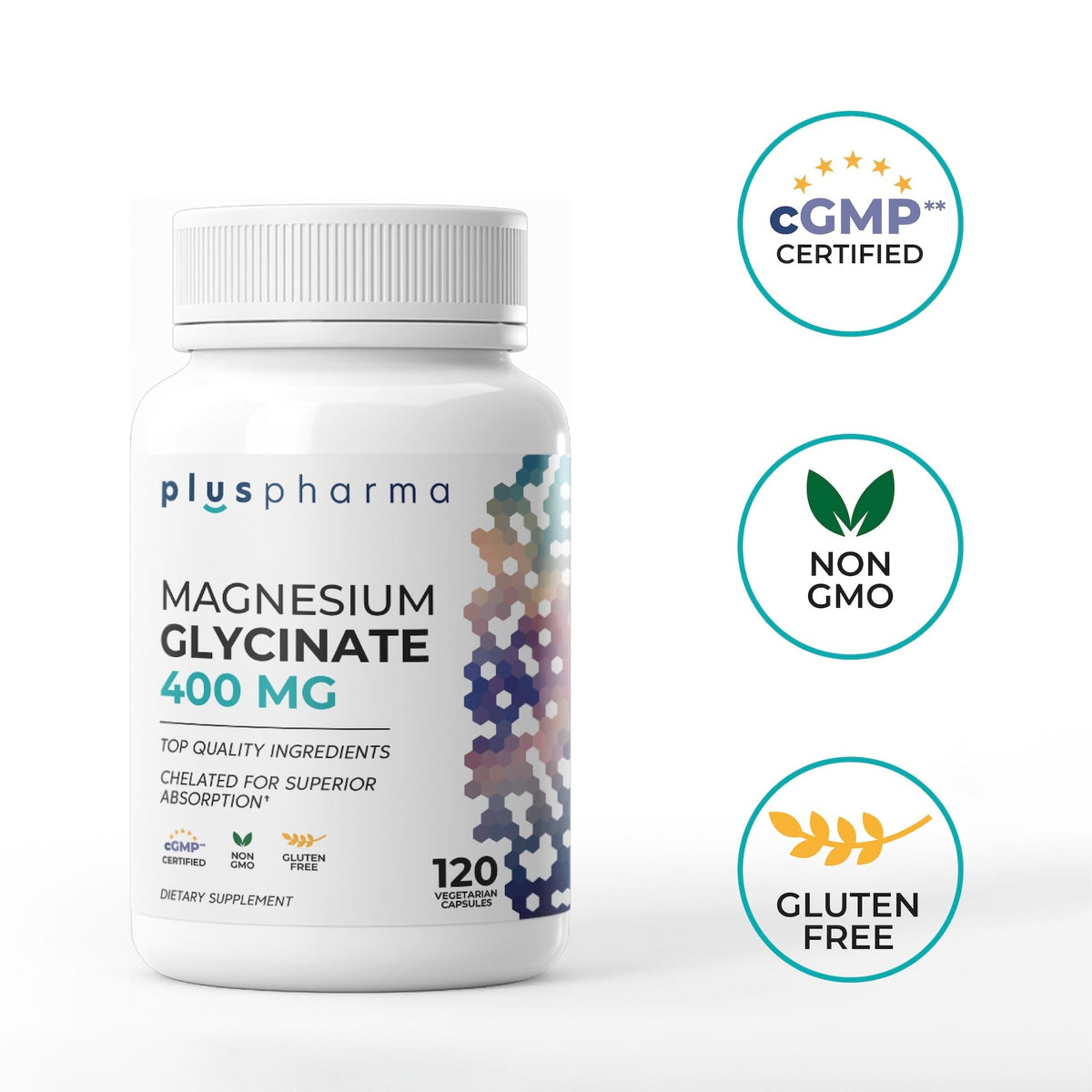 PlusPharma Magnesium Glycinate 400mg - 120 Vegetarian Capsules - image 2