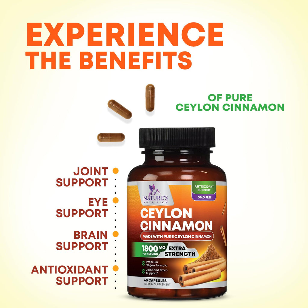 Nature's Nutrition Organic Ceylon Cinnamon Capsules 1800mg - Extra
