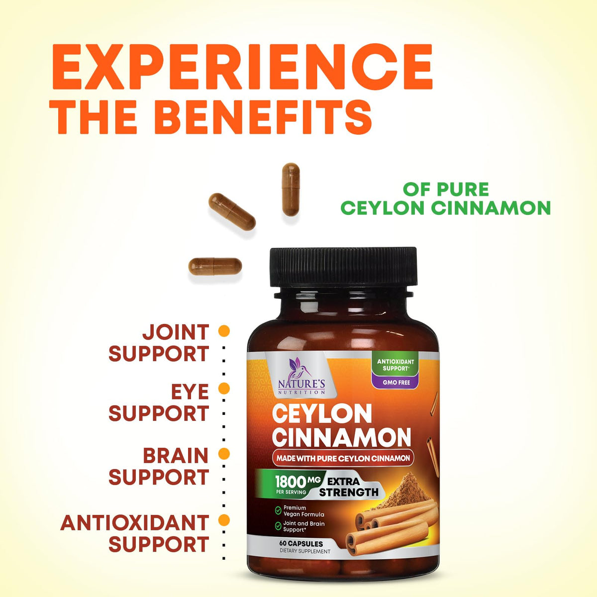 Nature's Nutrition Organic Ceylon Cinnamon Capsules 1800mg - Extra