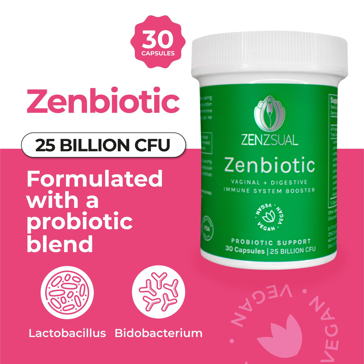 ZENZSUAL Zenbiotic Women's Probiotic 25 Billion CFU - 30 Capsules - image 2