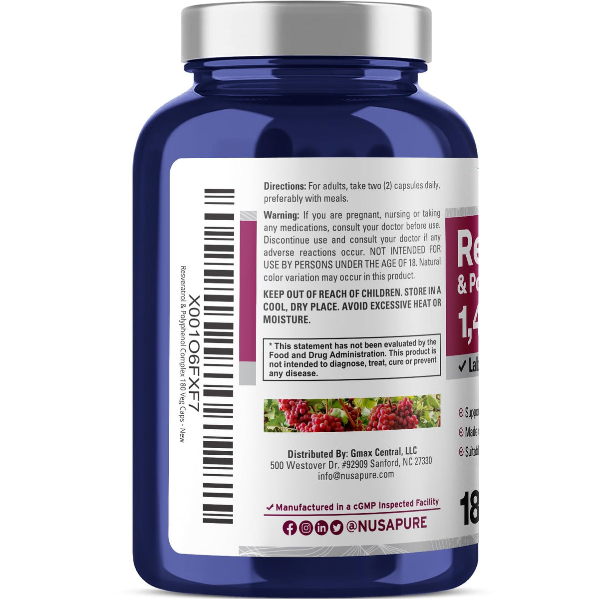NusaPure Resveratrol & Polyphenol 1450mg - 180 Vegetarian Capsules - image 3