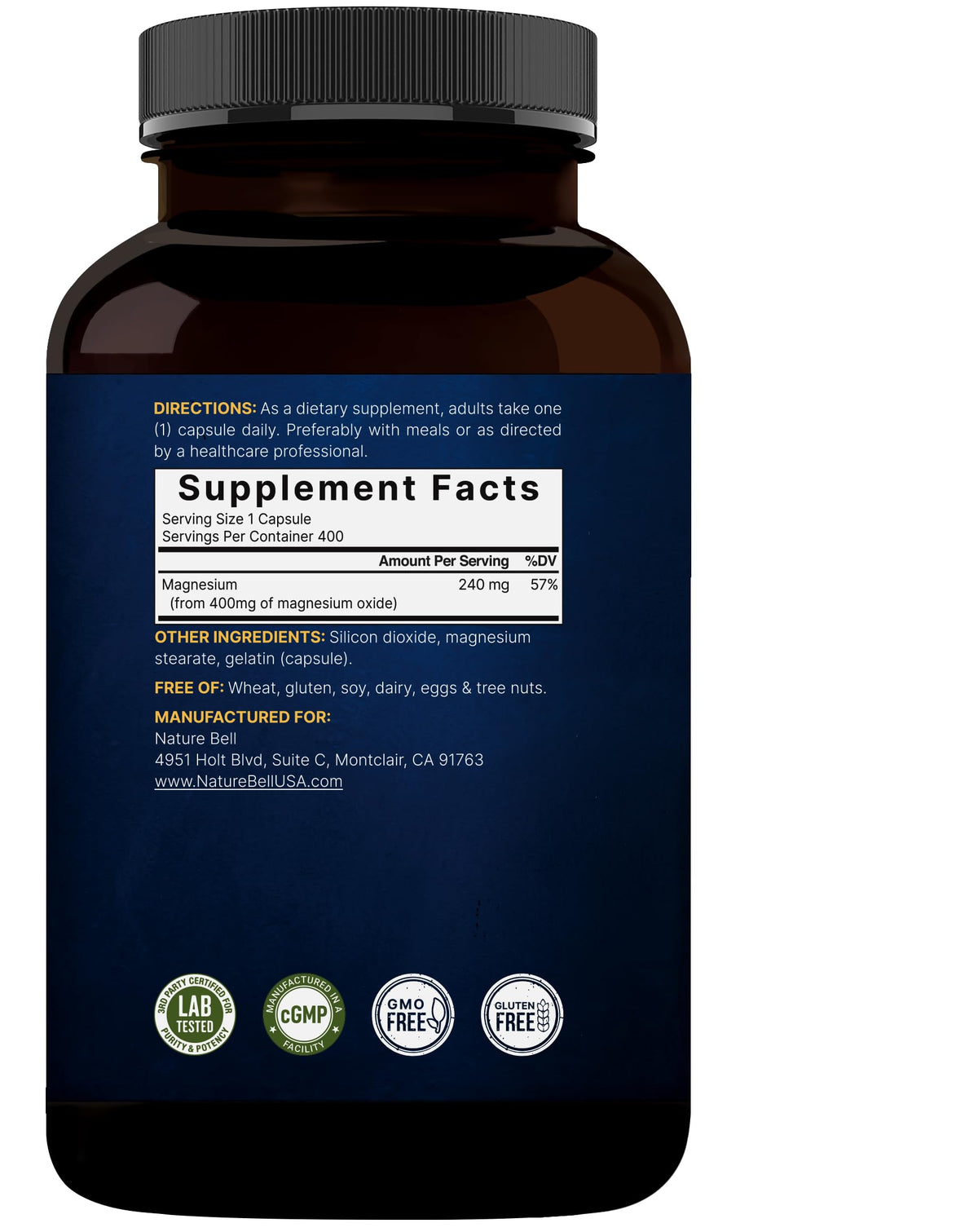 NatureBell Magnesium Oxide 400mg - 400 Capsules - image 7