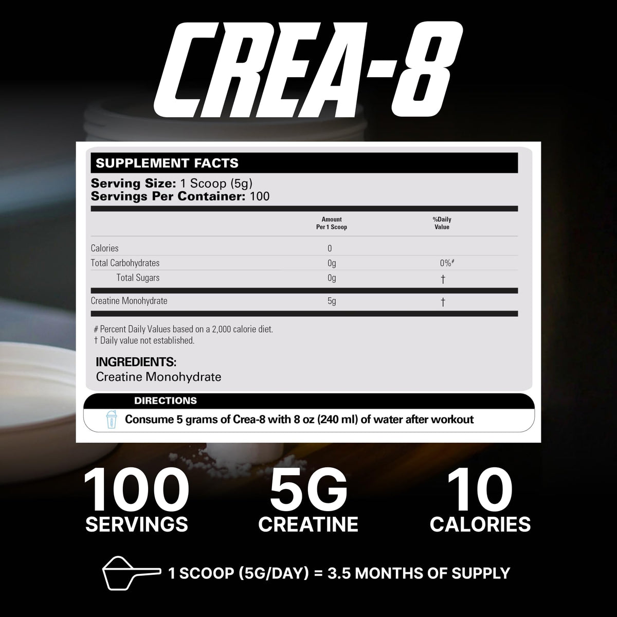 EHP Labs CREA-8 Creatine Monohydrate Powder - 100 Servings - image 2