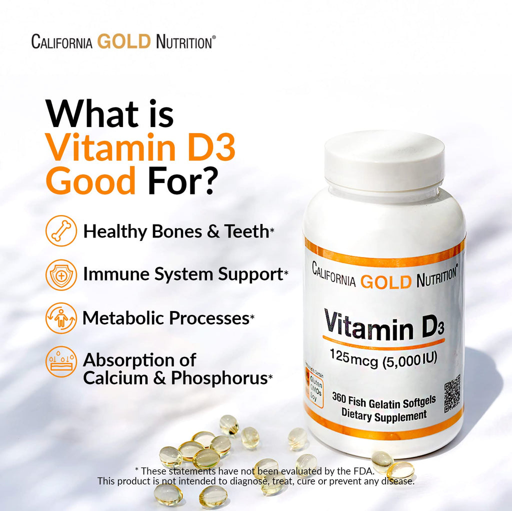 California Gold Nutrition Vitamin D3 5000 IU - 360 Softgels - image 4