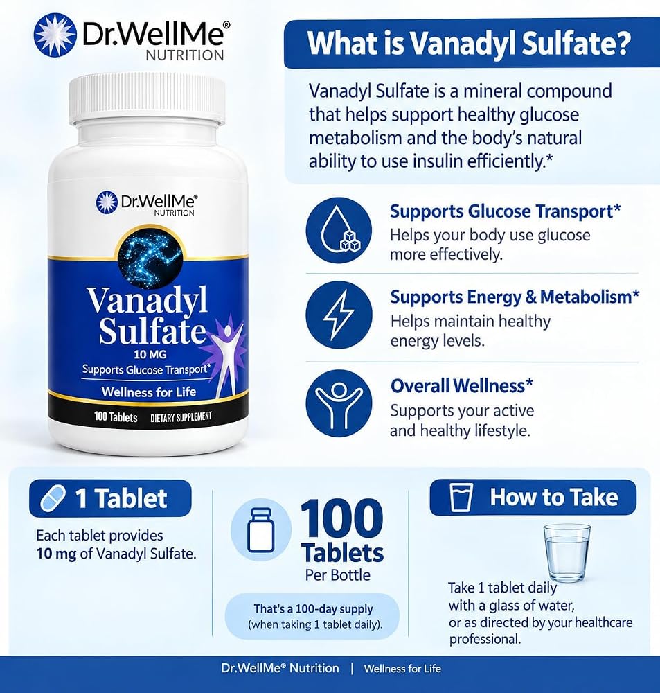 DR WELLME NUTRITION Vanadyl Sulfate 10mg - 300 Tablets - image 3