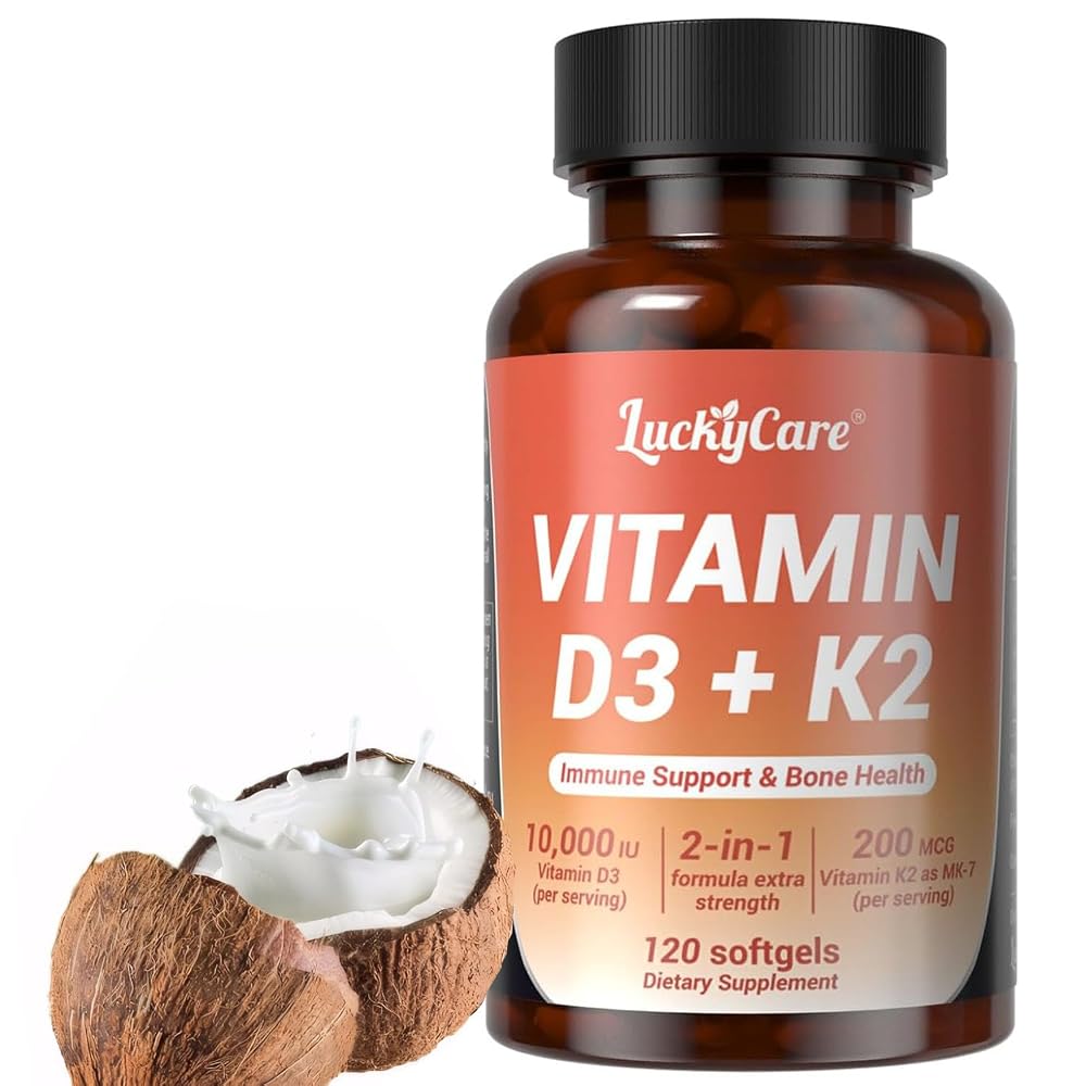 Luckycare D3 K2 Vitamin, 10000 IU Vitamin D3 + 200mcg Vitamin K2 MK-7