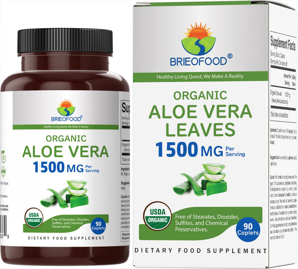 Brieofood Organic Aloe Vera 1500mg - 90 Vegetarian Tablets