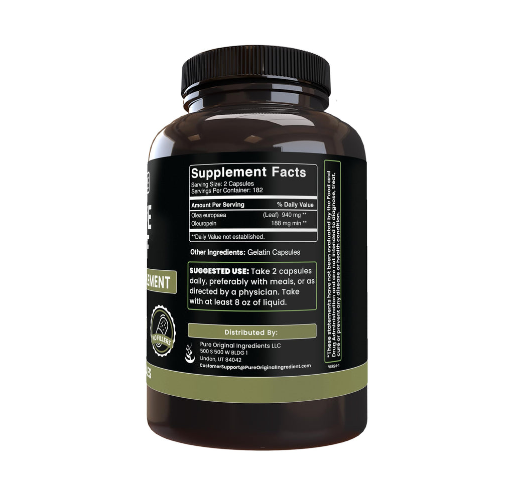Pure Original Ingredients Olive Leaf (365 Capsules) No Magnesium Or