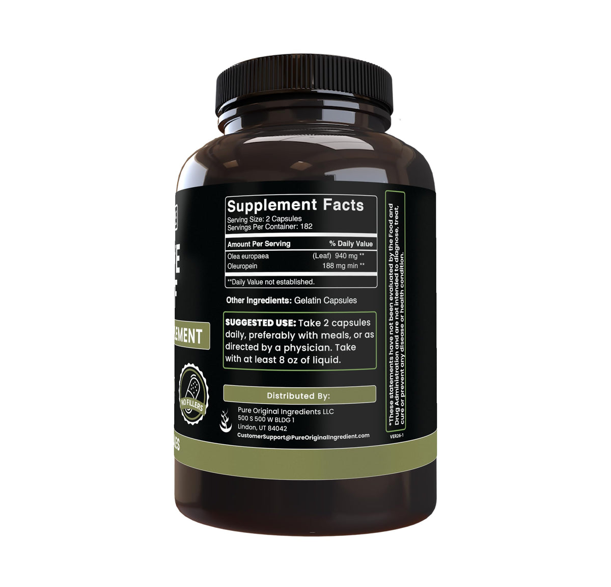 Pure Original Ingredients Olive Leaf (365 Capsules) No Magnesium Or