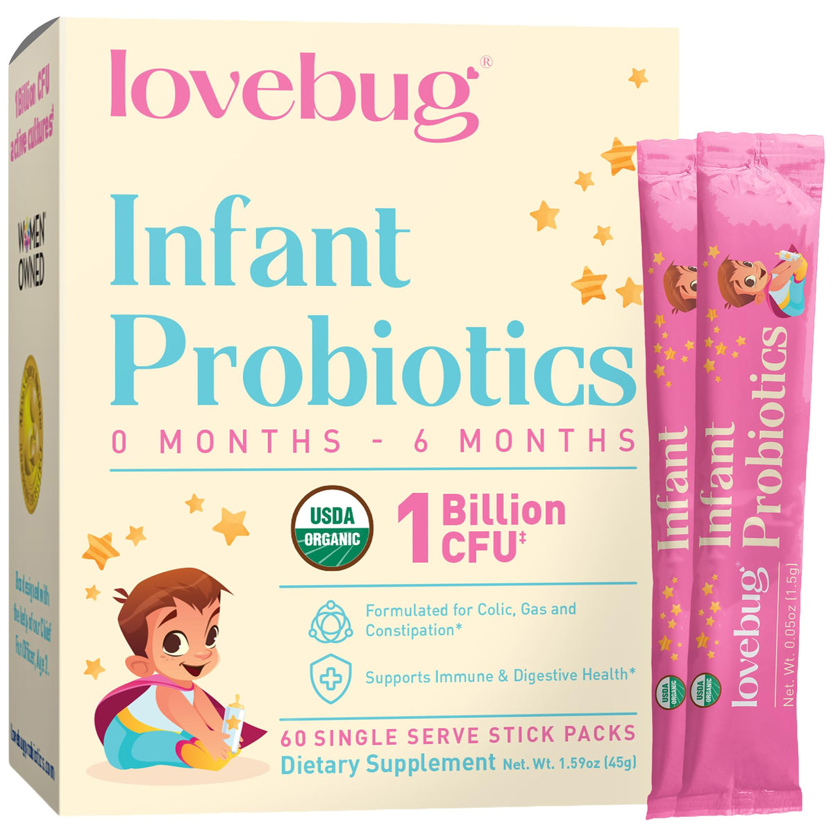 Lovebug Infant Probiotics 0-6 Months Powder - 60 Count